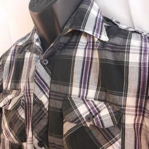 Men's Black and Purple Plaid Shirt